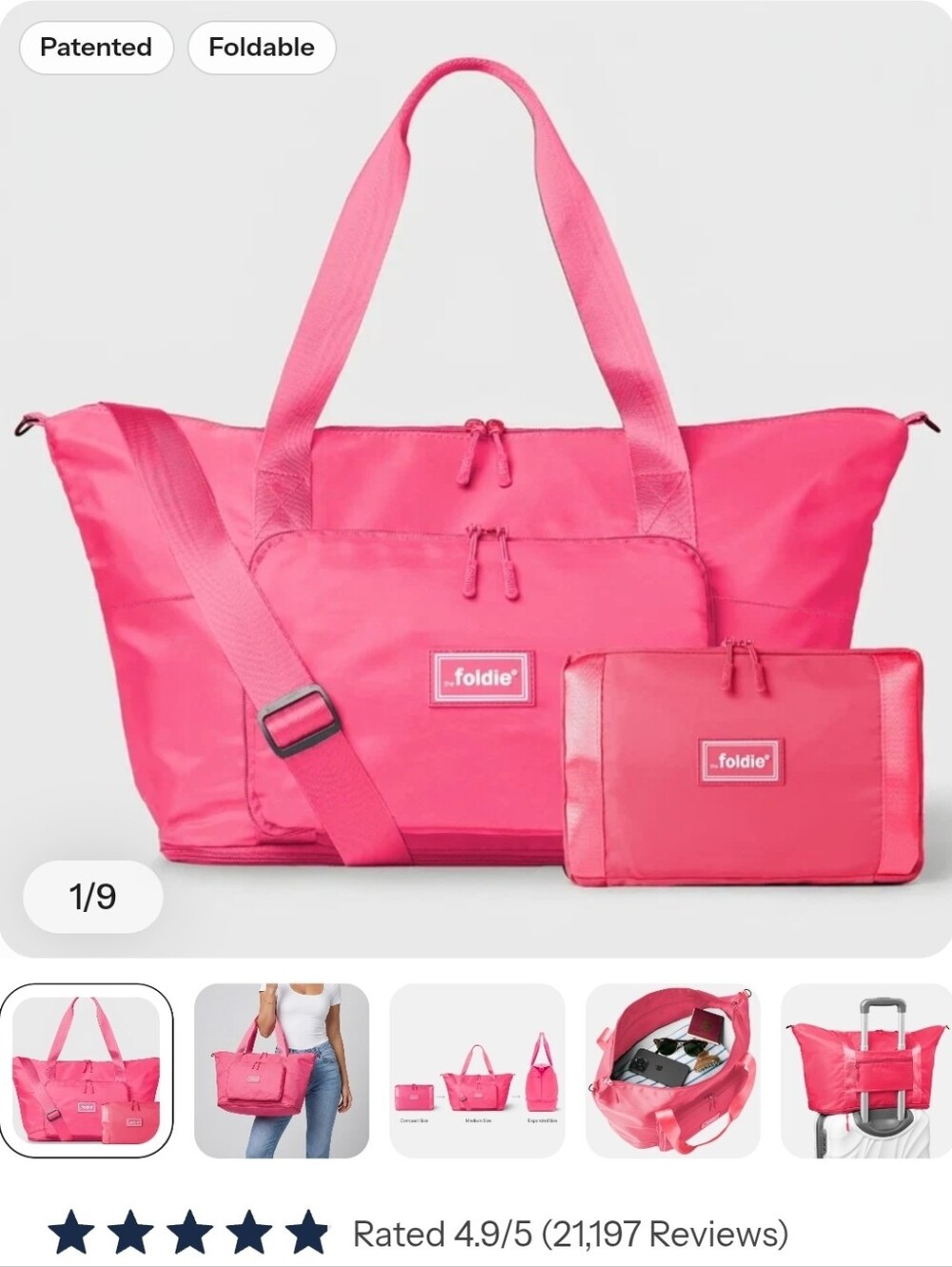 Foldie Travel Tote Bag in Hot Pink
